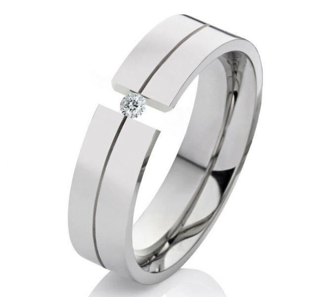 Preview: Damenring Edelstahl DE140 mit Zirkonia